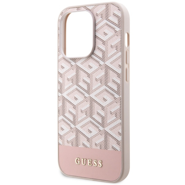 Guess GUHMP14LHGCFSEP Apple iPhone 14 Pro pink hard case GCube Stripes MagSafe