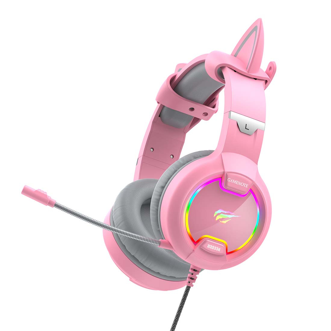 Havit GAMENOTE H2233D RGB USB+3.5mm gaming headphones (pink)