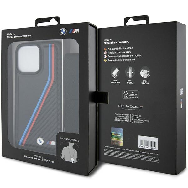 BMW BMHCP15X23PSVTK Apple iPhone 15 Pro Max hardcase M Edition Carbon Tricolor Lines & Strap black