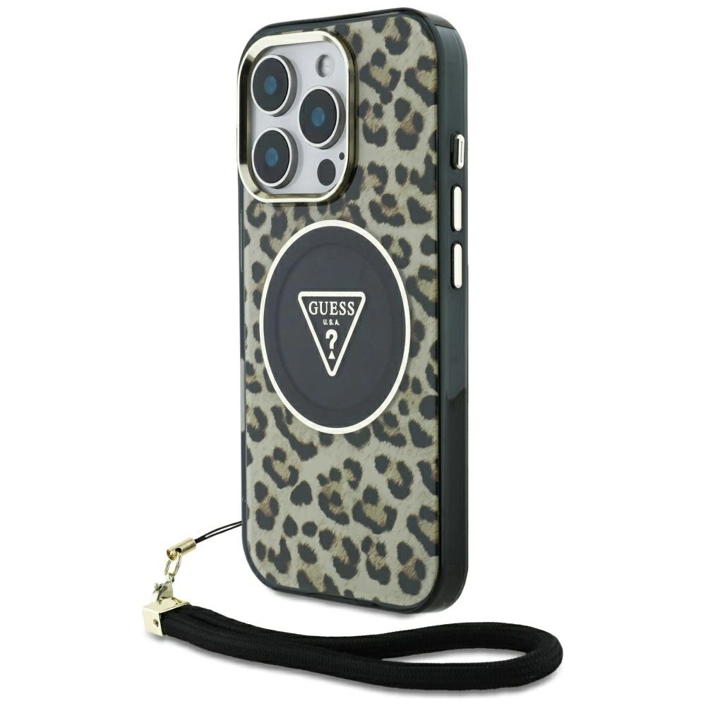 Guess HC IML Leopard Triangle Cord Strap Apple iPhone 16 Pro MagSafe brown