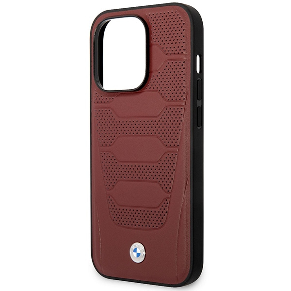 BMW BMHMP14L22RPSR Apple iPhone 14 Pro burgundy Leather Seats Pattern MagSafe