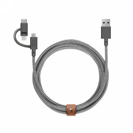 Kabel 3w1 Native Union Belt Cable Universal USB-A / USB-C, Lightning, microUSB, 2m (zebra)