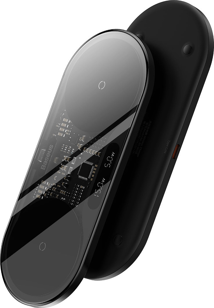 Baseus Digital LED Display dual wireless charger with digital display 20W black
