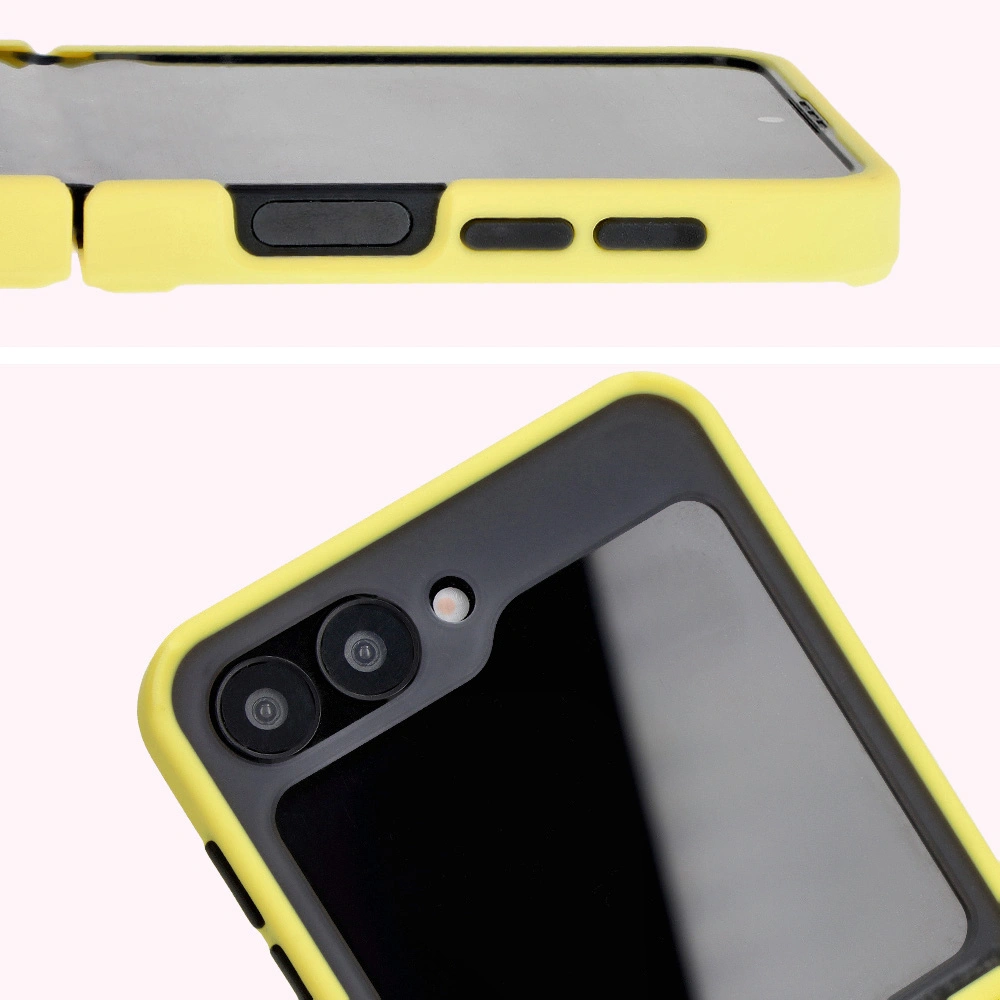 Bizon Case Hybrid Ring Samsung Galaxy Z Flip6 smoky with a yellow frame