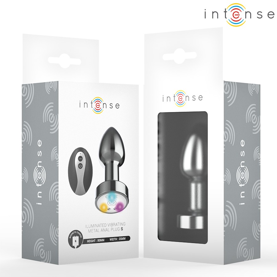 INTENSE - VIBRATING METAL ANAL PLUG WITH LED LIGHTS AND REMOTE CONTROL - SIZE S