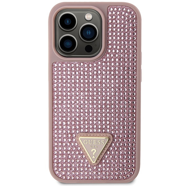Guess GUHCP14LHDGTPP Apple iPhone 14 Pro pink hardcase Rhinestone Triangle
