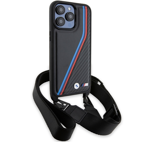 BMW BMHCP15X23PSVTK Apple iPhone 15 Pro Max hardcase M Edition Carbon Tricolor Lines & Strap black