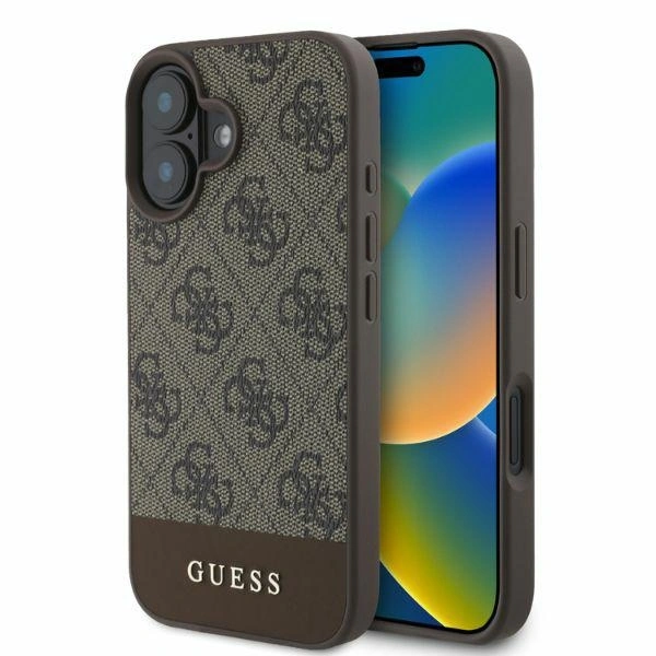 Case Guess GUHCP16SG4GLBR Apple iPhone 16 hardcase 4G Bottom Stripe brown