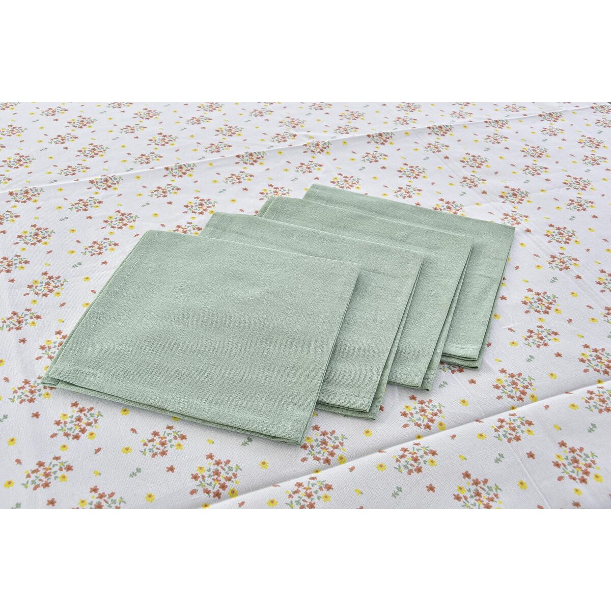 Table linen set DKD Home Decor Flowers 150 x 150 x 0,5 cm Green