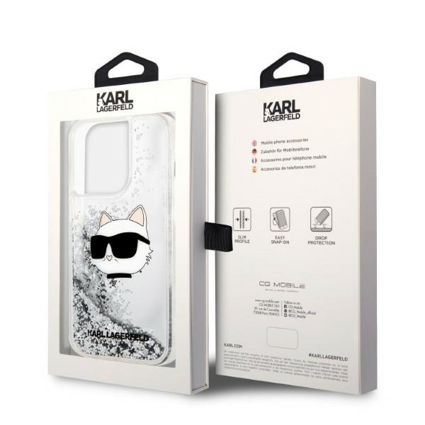 Karl Lagerfeld KLHCP14LLNCHCS Apple iPhone 14 Pro silver hardcase Glitter Choupette Head
