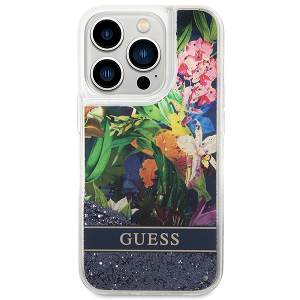Guess GUHCP14XLFLSB Apple iPhone 14 Pro Max blue hardcase Flower Liquid Glitter