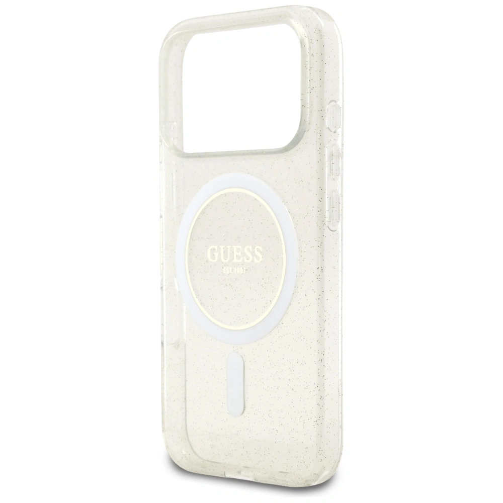 Etui Guess IML Glitter Pearl Strap MagSafe do Apple iPhone 17 Pro przezroczysty