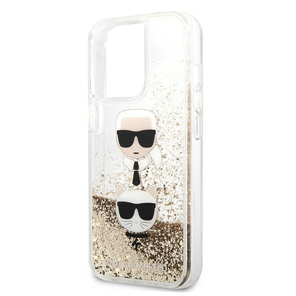 Karl Lagerfeld KLHCP13XKICGLD Apple iPhone 13 Pro Max gold hardcase Liquid Glitter Karl&Choupette Head
