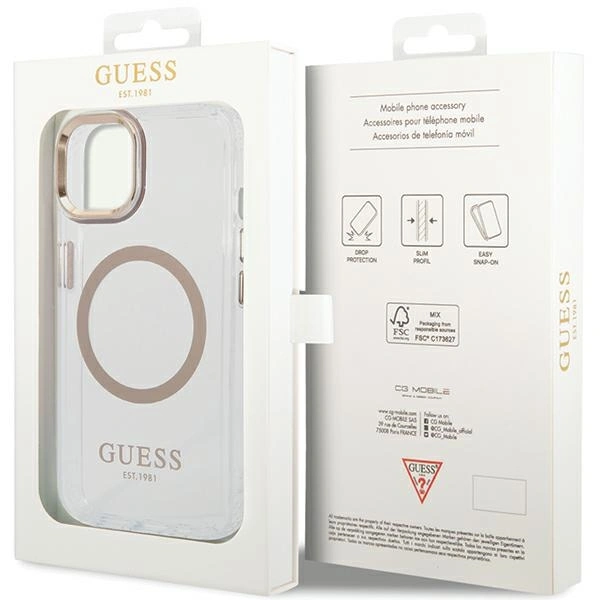 Guess GUHMP15MHTRMD Apple iPhone 15 Plus / 14 Plus hardcase Metal Outline Magsafe gold