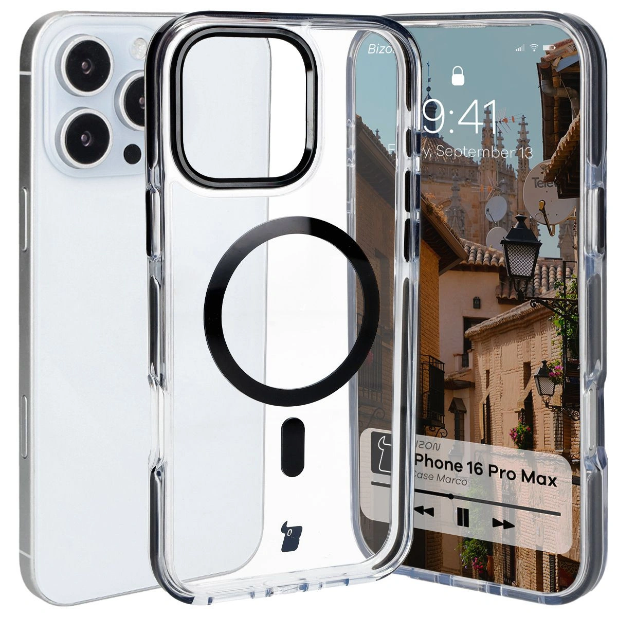 Bizon Case Marco Apple iPhone 16 Pro Max clear with black frame