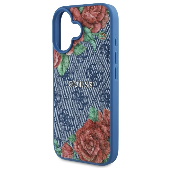 Guess GUHMP16SP4ROPEMCB Apple iPhone 16 hardcase 4G Flowers Print MagSafe blue