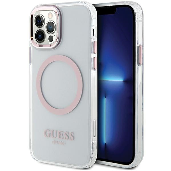 Guess GUHMP12MHTRMP Apple iPhone 12/12 Pro pink hard case Metal Outline Magsafe