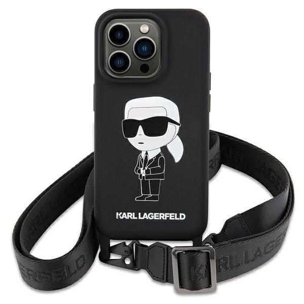 Karl Lagerfeld KLHCP15SSCBSKNK Apple iPhone 15 hardcase Crossbody Silicone Ikonik black