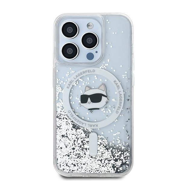 Karl Lagerfeld KLHMP14LLGCHSGH Apple iPhone 14 Pro hardcase Liquid Glitter Choupette Head Magsafe transparent