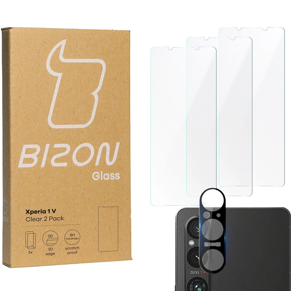 BIZON Clear 3x screen glass + camera glass Xperia 1 V