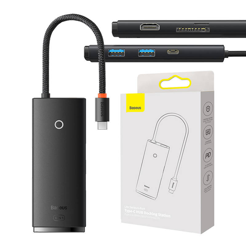 Baseus OS Lite HUB 6-Port USB-C/HDMI - USB3.0x2 - PD - SD/TF (black)