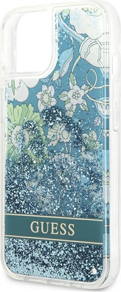 Guess GUHCP13MLFLSN Apple iPhone 13 green hardcase Flower Liquid Glitter