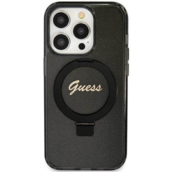 Guess GUHMP12MHRSGSK Apple iPhone 12 / 12 Pro hardcase Ring Stand Script Glitter MagSafe black