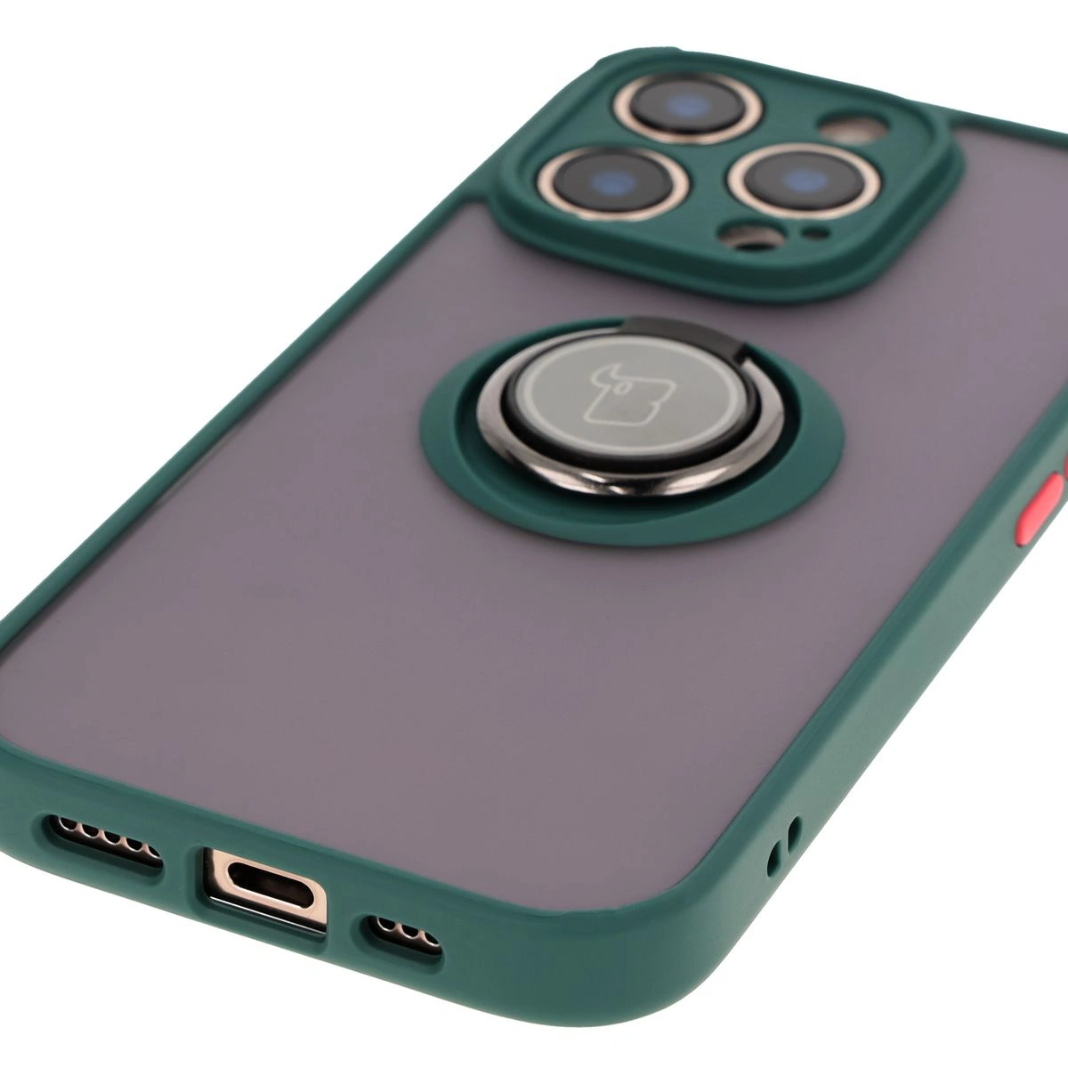 Bizon Case Hybrid Ring Apple iPhone 16 Pro smoky with a dark green frame