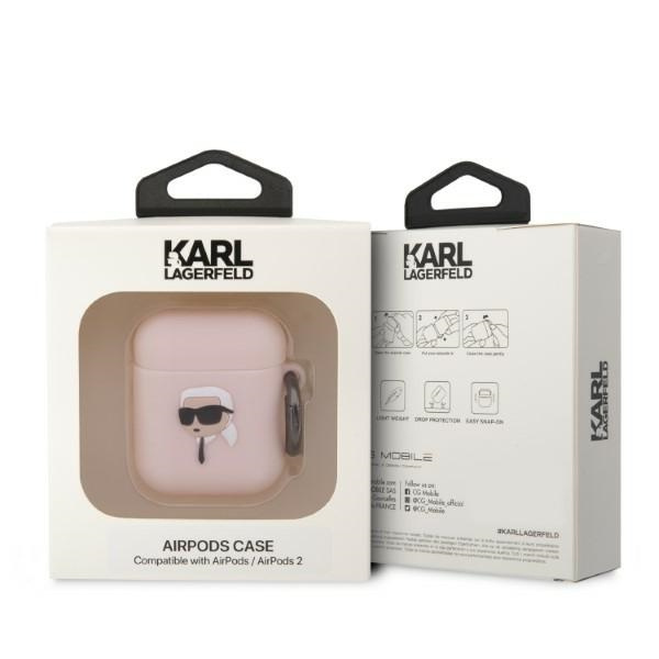 Karl Lagerfeld KLA2RUNIKP Apple AirPods 2/1 cover pink Silicone Karl Head 3D