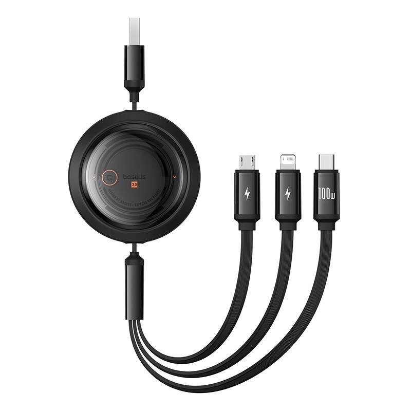 Baseus Free2Draw 3-in-1 cable USB-A / microUSB,Lightning,USB-C, 100W, 1.1 m (black)