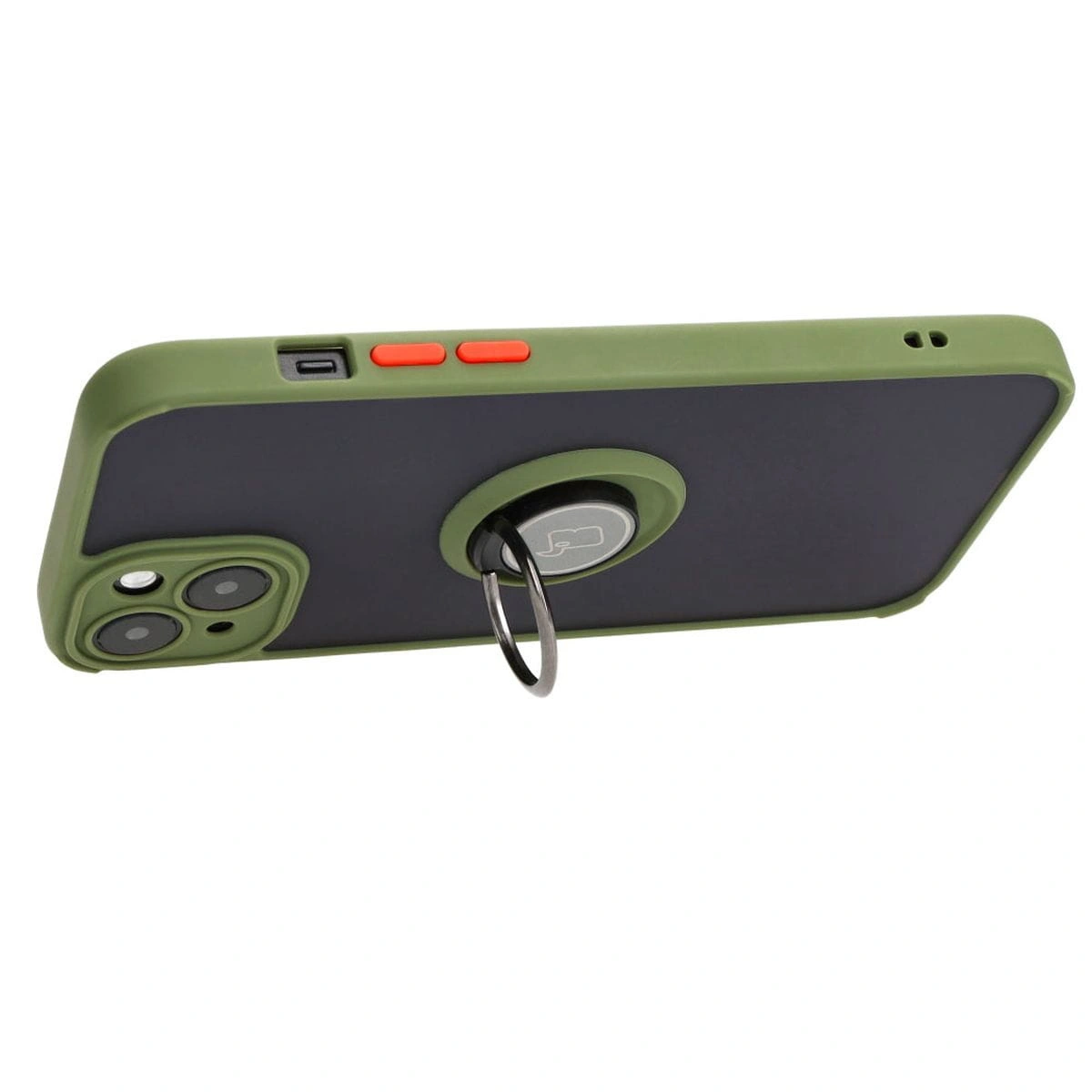 Bizon Case Hybrid Ring Apple iPhone 15 Plus smoky with a green frame