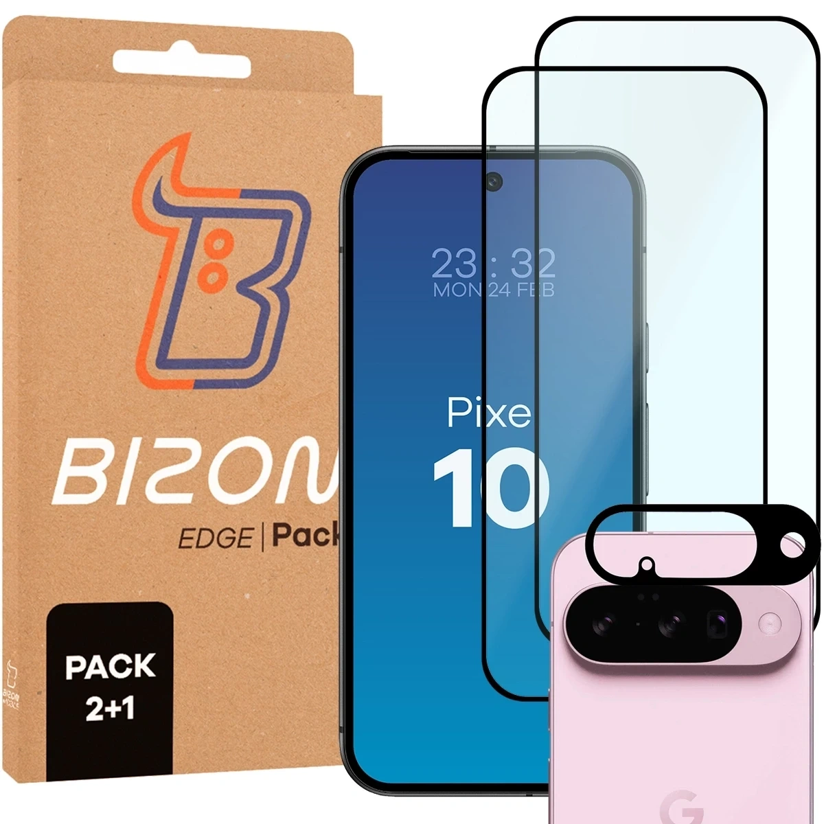 2x Szkło na ekran + szkło na aparat BIZON Edge Pack do Google Pixel 10