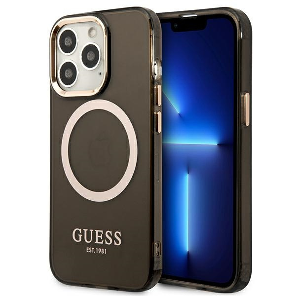 Guess GUHMP13XHTCMK Apple iPhone 13 Pro Max black hard case Gold Outline Translucent MagSafe