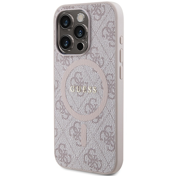 Guess GUHMP15LG4GFRP Apple iPhone 15 Pro hardcase 4G Collection Leather Metal Logo MagSafe pink