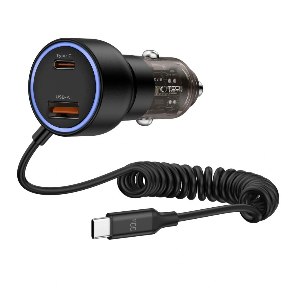 Tech-Protect CC05 2-port Car Charger USB-A, USB-C PD 60W + USB-C Cable Black