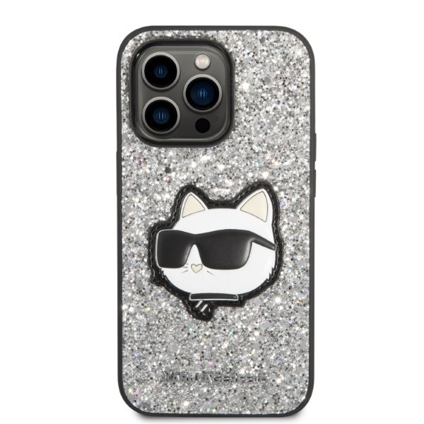 Karl Lagerfeld KLHCP14XG2CPS Apple iPhone 14 Pro Max silver hardcase Glitter Choupette Patch