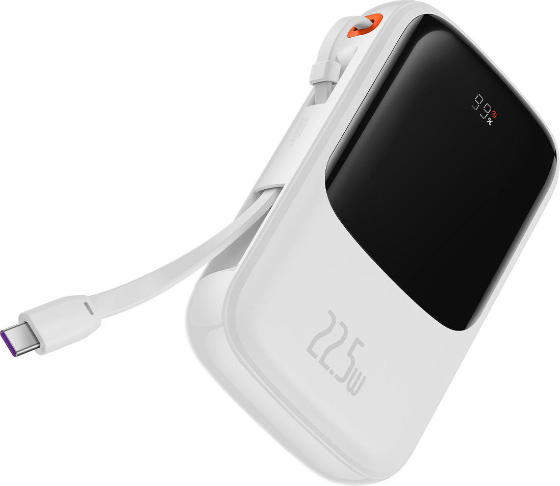 Baseus Qpow powerbank 10000mAh built-in USB Type-C cable 22.5W Quick Charge SCP AFC FCP white