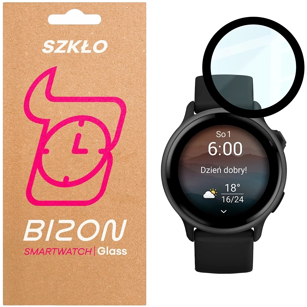Szkło hybrydowe Bizon Glass Watch Edge Hybrid dla Garmin Vivoactive 6 czarne