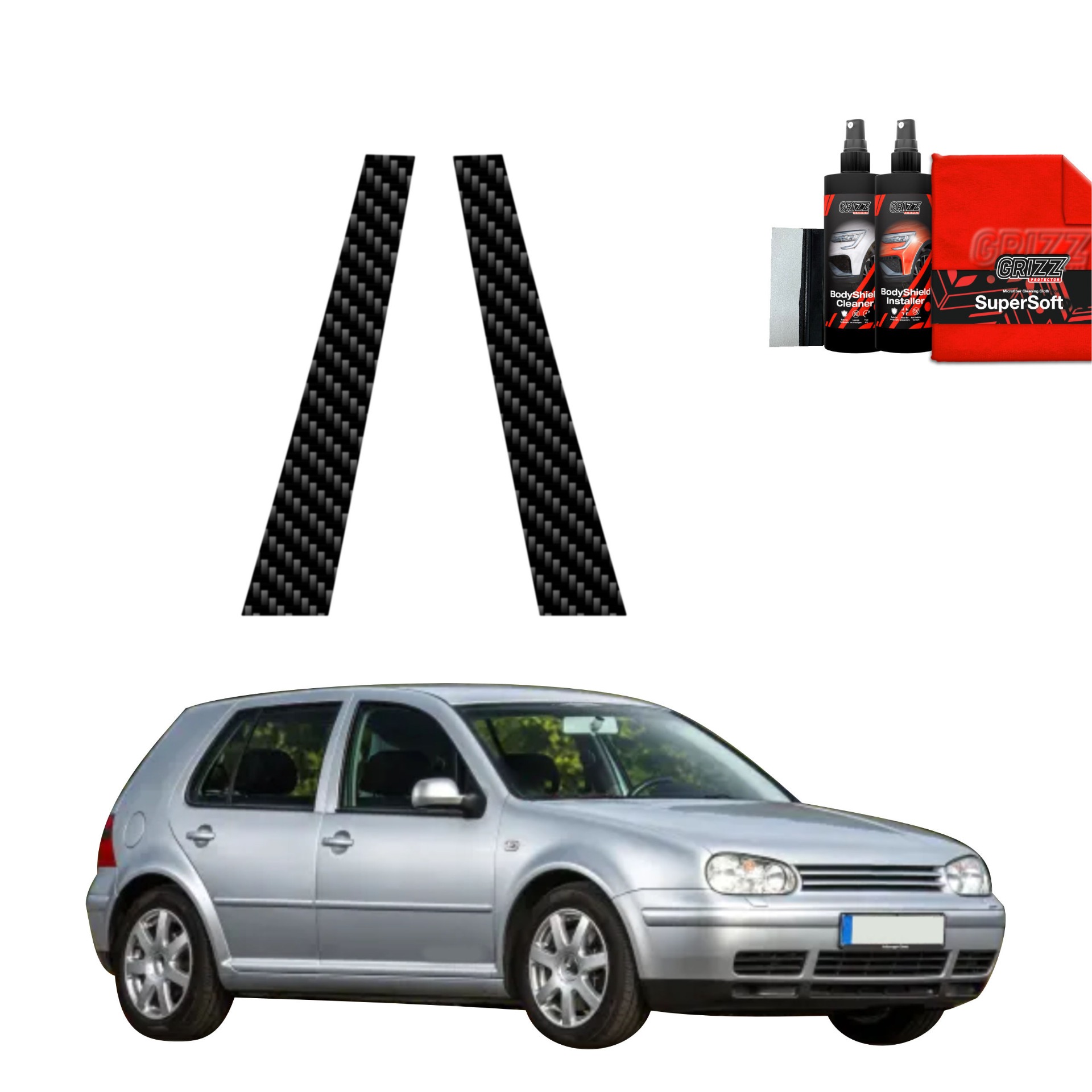Folia karbonowa na słupki GrizzGlass BodyShield do Volkswagen Golf 4 Hatchback 5D (1997-2003) [2w1]