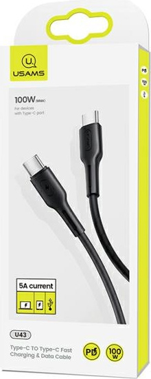 USAMS Cable U43 USB-C - USB-C 100W PD Fast Charge 5A 1.2m black SJ459USB01 (US-SJ459)