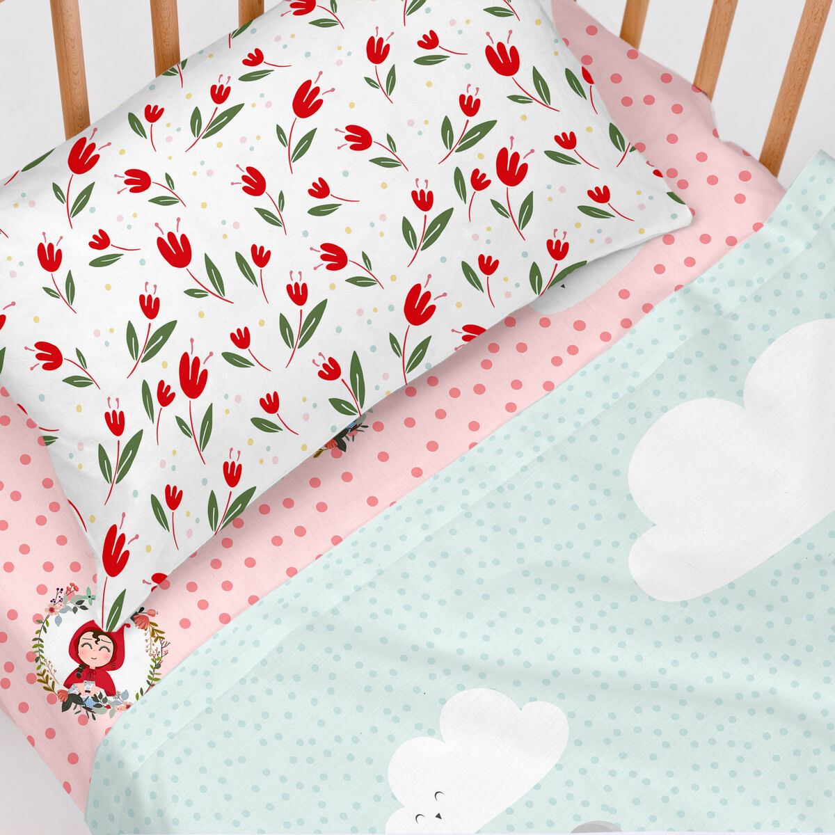 Bedding set HappyFriday Mr Fox Red Riding Hood Multicolour Baby Crib 2 Pieces