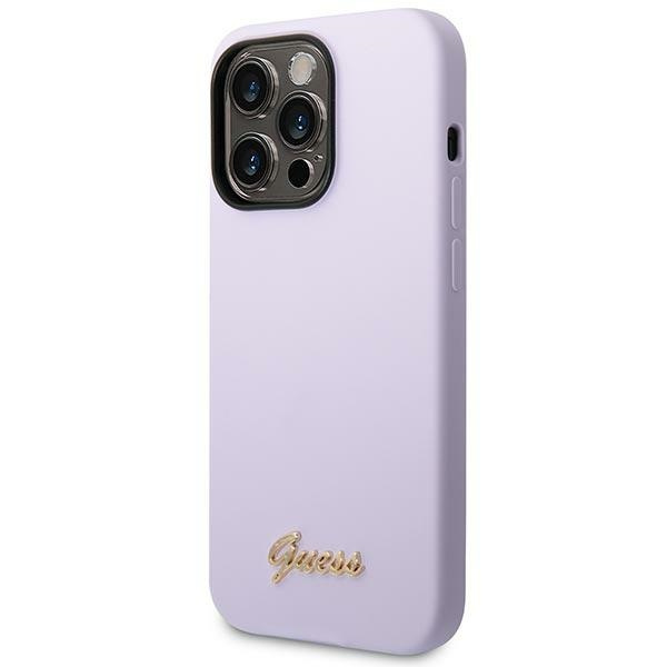 Guess GUHCP14XSLSMU Apple iPhone 14 Pro Max purple hard case Silicone Vintage Gold Logo