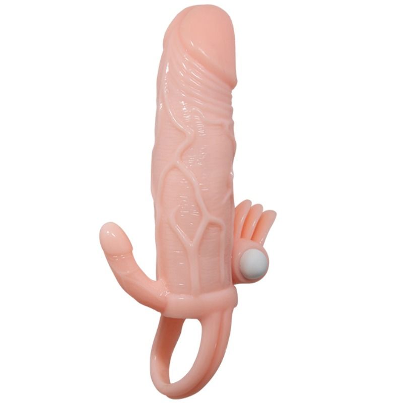 BRAVE MAN PENIS COVER WITH CLIT AND ANAL STIMULATION FLESH 16.5 CM