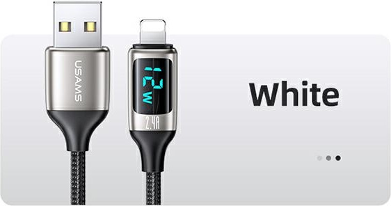 USAMS Nylon Cable U78 Lightning 1.2m LED 2.4A Fast Charging silver black SJ543USB02 (US-SJ543)