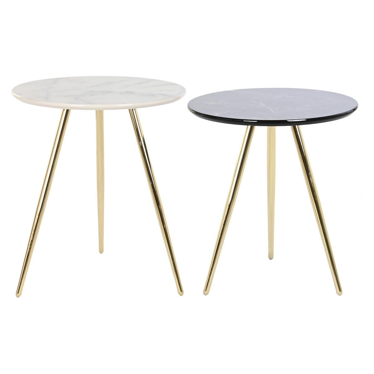 Set of 2 tables DKD Home Decor Black Golden Metal White Resin (46 x 46 x 45 cm)