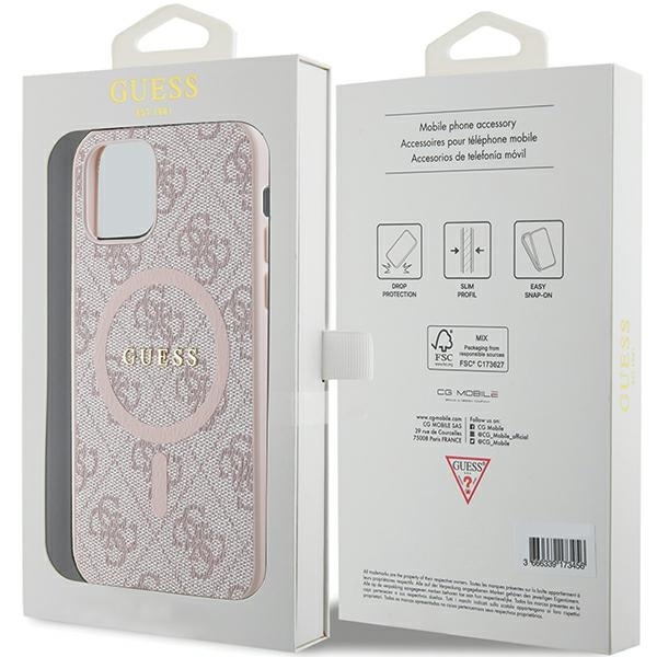 Guess GUHMP12MG4GFRP Apple iPhone 12 / 12 Pro hardcase 4G Collection Leather Metal Logo MagSafe pink