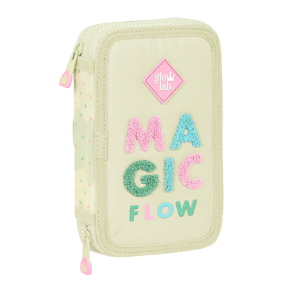 Federmäppchen mit Zubehör Glow Lab Magic flow Beige (12.5 x 19.5 x 4 cm) (28 pcs)