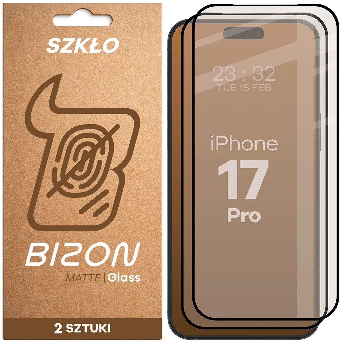 Matowe szkło hartowane Bizon Glass Matte Duo do Apple iPhone 17 Pro, czarna ramka [2 PACK]
