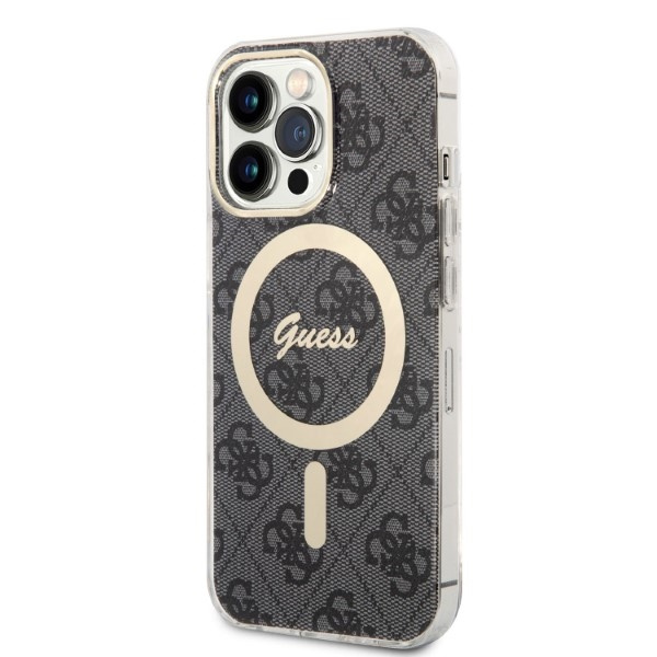 Guess GUBPP13LH4EACSK Case + Wireless Charger Apple iPhone 13 Pro black hard case 4G Print MagSafe