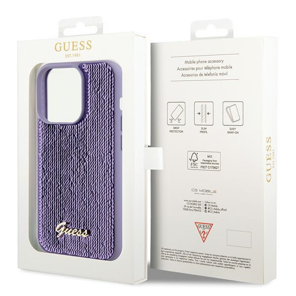 Guess GUHCP15LPSFDGSU Apple iPhone 15 Pro hardcase Sequin Script Metal purple